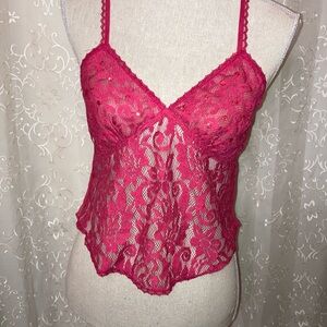 Vtg Victoria’s Secret Gold Label Camisole Top
Pink Lace Sequins Y2K
Size S